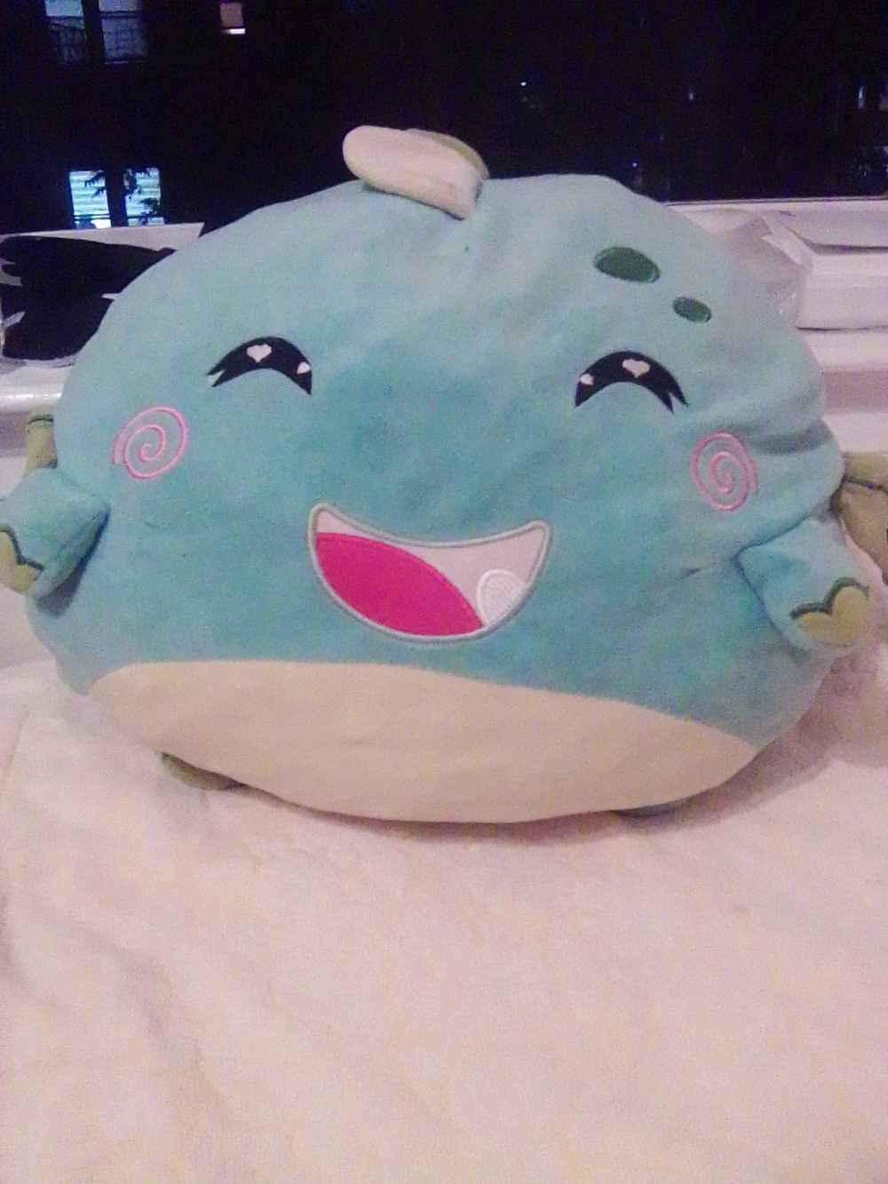 Target Aqua Plush Smiling Fish Pillow with Pink Mouth and Cream Belly